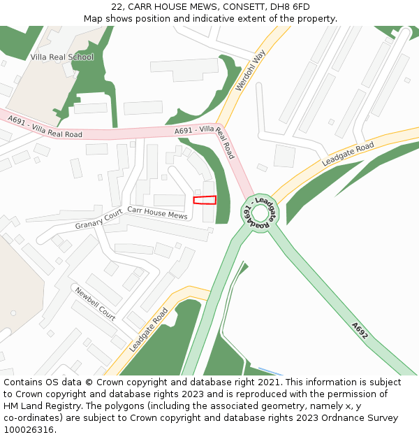 22, CARR HOUSE MEWS, CONSETT, DH8 6FD: Location map and indicative extent of plot