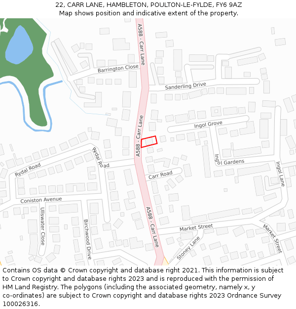 22, CARR LANE, HAMBLETON, POULTON-LE-FYLDE, FY6 9AZ: Location map and indicative extent of plot