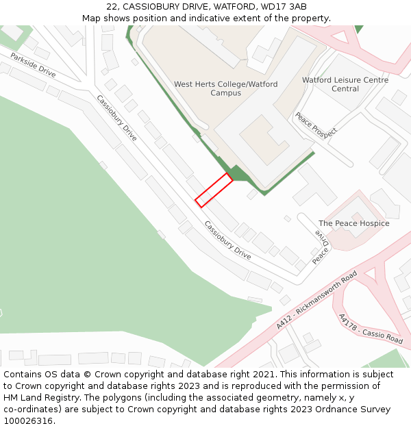 22, CASSIOBURY DRIVE, WATFORD, WD17 3AB: Location map and indicative extent of plot