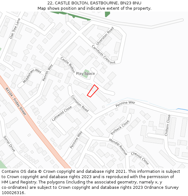 22, CASTLE BOLTON, EASTBOURNE, BN23 8NU: Location map and indicative extent of plot