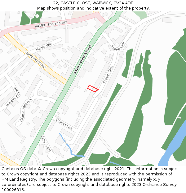 22, CASTLE CLOSE, WARWICK, CV34 4DB: Location map and indicative extent of plot