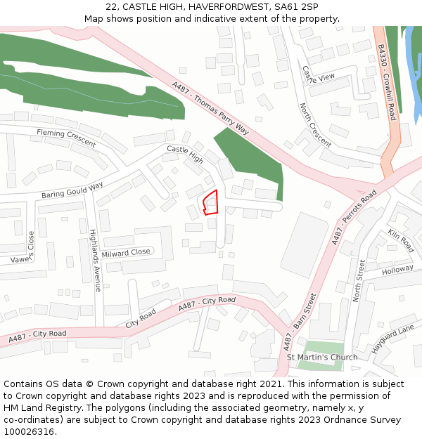 22, CASTLE HIGH, HAVERFORDWEST, SA61 2SP: Location map and indicative extent of plot