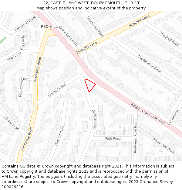 22, CASTLE LANE WEST, BOURNEMOUTH, BH9 3JT: Location map and indicative extent of plot