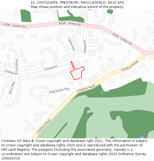 22, CASTLEGATE, PRESTBURY, MACCLESFIELD, SK10 4AZ: Location map and indicative extent of plot