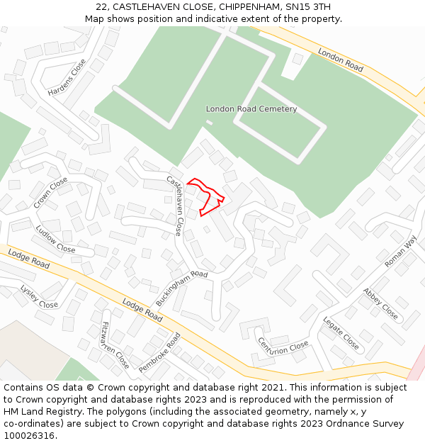 22, CASTLEHAVEN CLOSE, CHIPPENHAM, SN15 3TH: Location map and indicative extent of plot