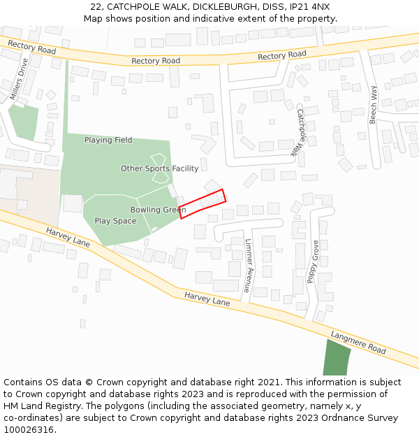 22, CATCHPOLE WALK, DICKLEBURGH, DISS, IP21 4NX: Location map and indicative extent of plot