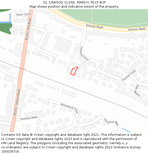22, CAWOOD CLOSE, MARCH, PE15 8UP: Location map and indicative extent of plot