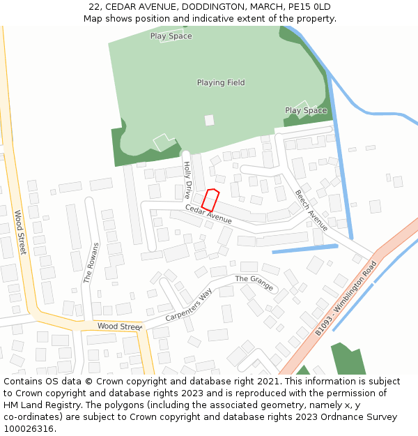 22, CEDAR AVENUE, DODDINGTON, MARCH, PE15 0LD: Location map and indicative extent of plot