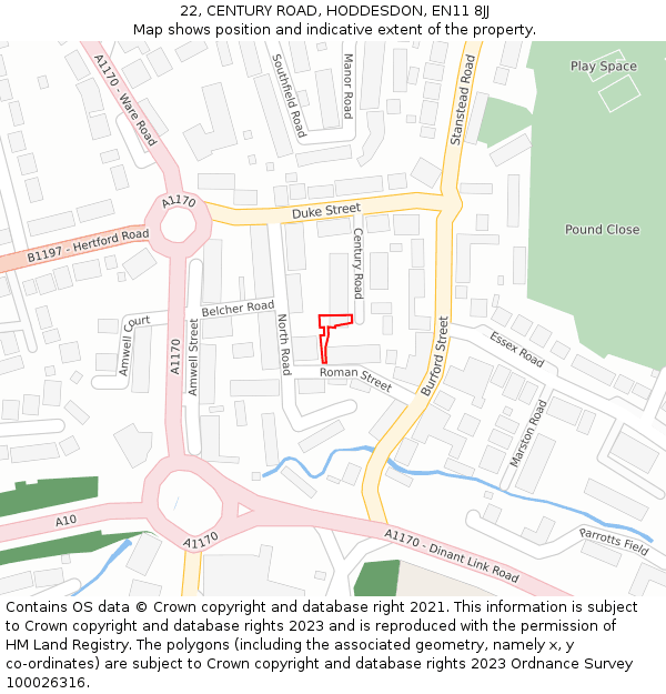 22, CENTURY ROAD, HODDESDON, EN11 8JJ: Location map and indicative extent of plot