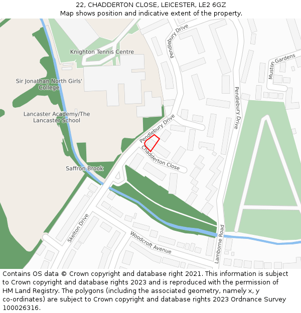 22, CHADDERTON CLOSE, LEICESTER, LE2 6GZ: Location map and indicative extent of plot