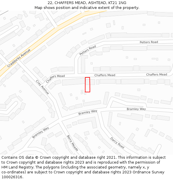 22, CHAFFERS MEAD, ASHTEAD, KT21 1NG: Location map and indicative extent of plot