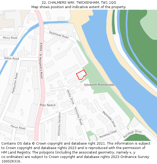 22, CHALMERS WAY, TWICKENHAM, TW1 1QG: Location map and indicative extent of plot