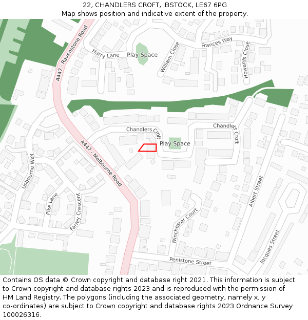 22, CHANDLERS CROFT, IBSTOCK, LE67 6PG: Location map and indicative extent of plot