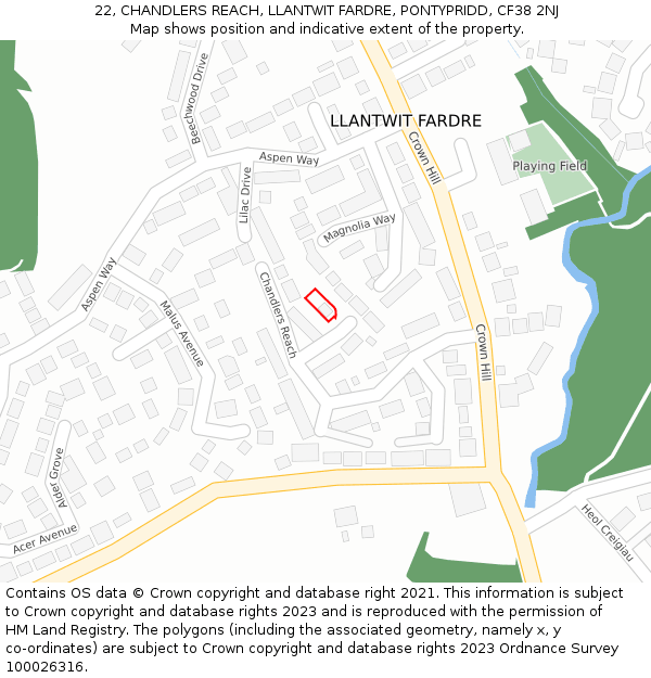 22, CHANDLERS REACH, LLANTWIT FARDRE, PONTYPRIDD, CF38 2NJ: Location map and indicative extent of plot