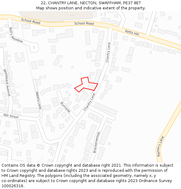 22, CHANTRY LANE, NECTON, SWAFFHAM, PE37 8ET: Location map and indicative extent of plot