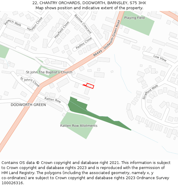 22, CHANTRY ORCHARDS, DODWORTH, BARNSLEY, S75 3HX: Location map and indicative extent of plot