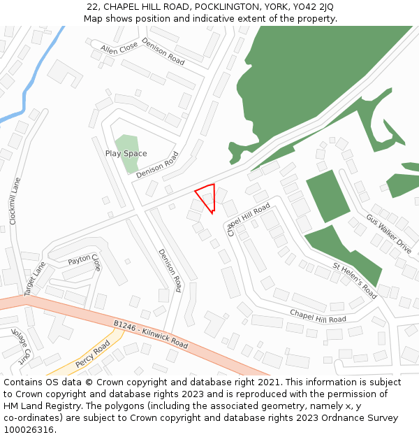 22, CHAPEL HILL ROAD, POCKLINGTON, YORK, YO42 2JQ: Location map and indicative extent of plot