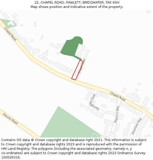 22, CHAPEL ROAD, PAWLETT, BRIDGWATER, TA6 4SH: Location map and indicative extent of plot