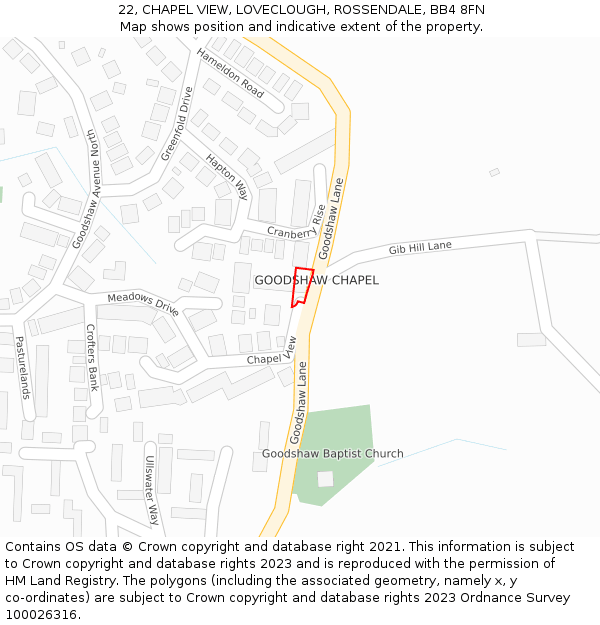 22, CHAPEL VIEW, LOVECLOUGH, ROSSENDALE, BB4 8FN: Location map and indicative extent of plot