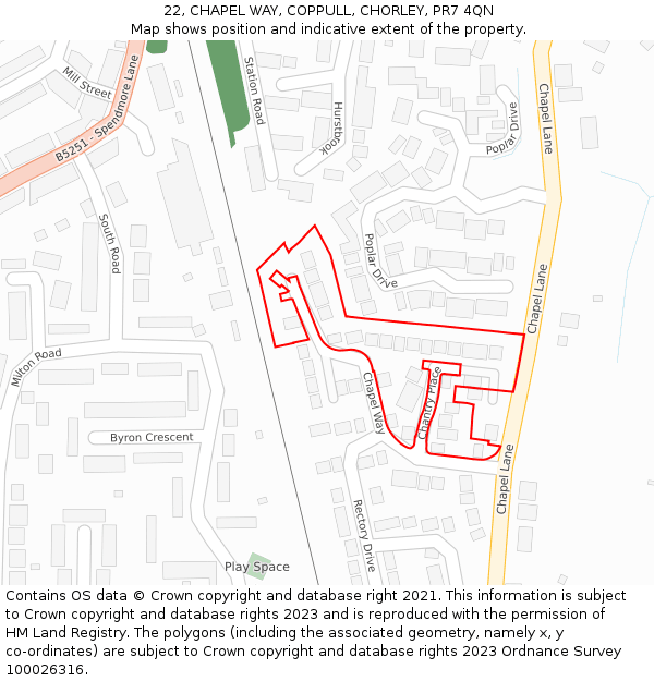 22, CHAPEL WAY, COPPULL, CHORLEY, PR7 4QN: Location map and indicative extent of plot