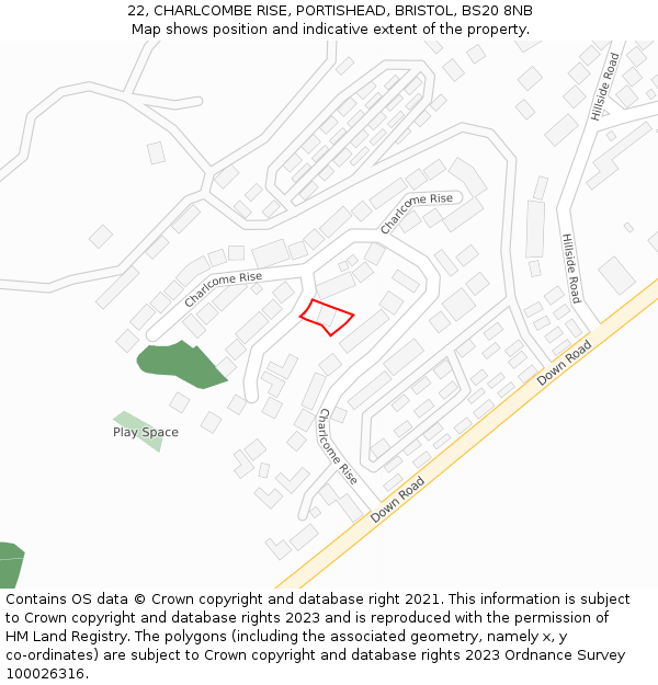22, CHARLCOMBE RISE, PORTISHEAD, BRISTOL, BS20 8NB: Location map and indicative extent of plot