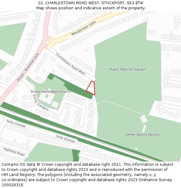 22, CHARLESTOWN ROAD WEST, STOCKPORT, SK3 8TW: Location map and indicative extent of plot