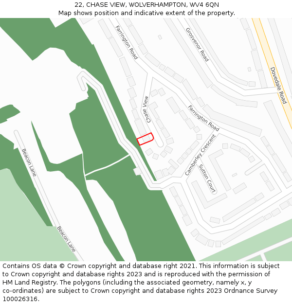 22, CHASE VIEW, WOLVERHAMPTON, WV4 6QN: Location map and indicative extent of plot