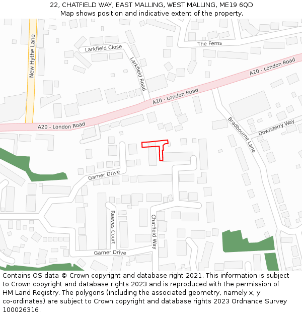 22, CHATFIELD WAY, EAST MALLING, WEST MALLING, ME19 6QD: Location map and indicative extent of plot