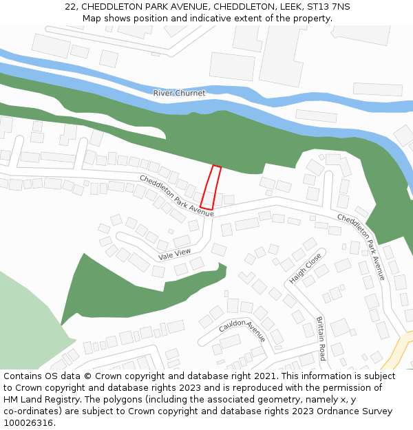 22, CHEDDLETON PARK AVENUE, CHEDDLETON, LEEK, ST13 7NS: Location map and indicative extent of plot