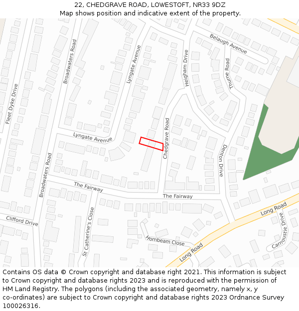 22, CHEDGRAVE ROAD, LOWESTOFT, NR33 9DZ: Location map and indicative extent of plot