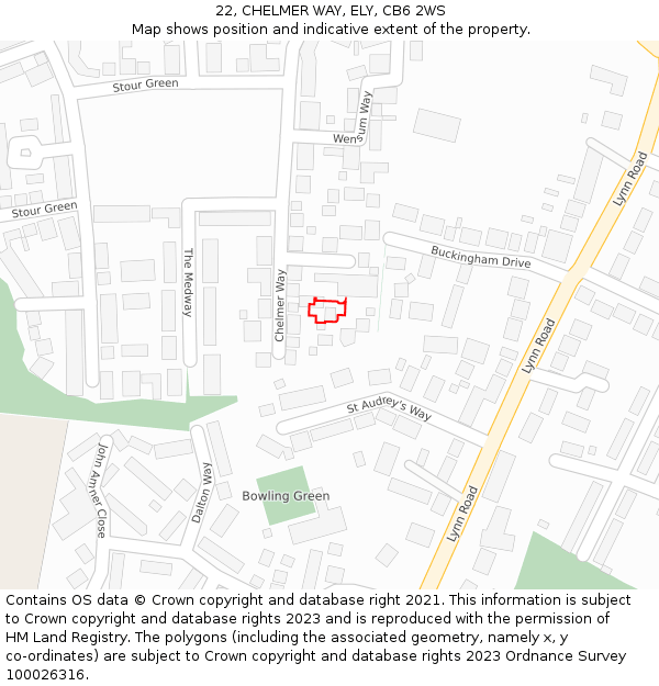22, CHELMER WAY, ELY, CB6 2WS: Location map and indicative extent of plot