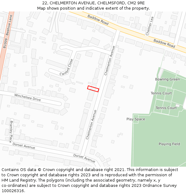 22, CHELMERTON AVENUE, CHELMSFORD, CM2 9RE: Location map and indicative extent of plot