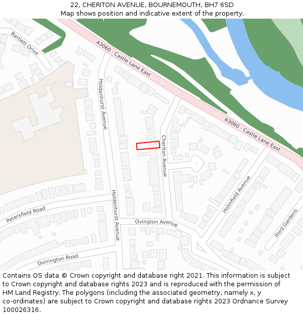 22, CHERITON AVENUE, BOURNEMOUTH, BH7 6SD: Location map and indicative extent of plot