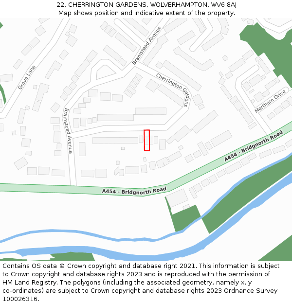 22, CHERRINGTON GARDENS, WOLVERHAMPTON, WV6 8AJ: Location map and indicative extent of plot