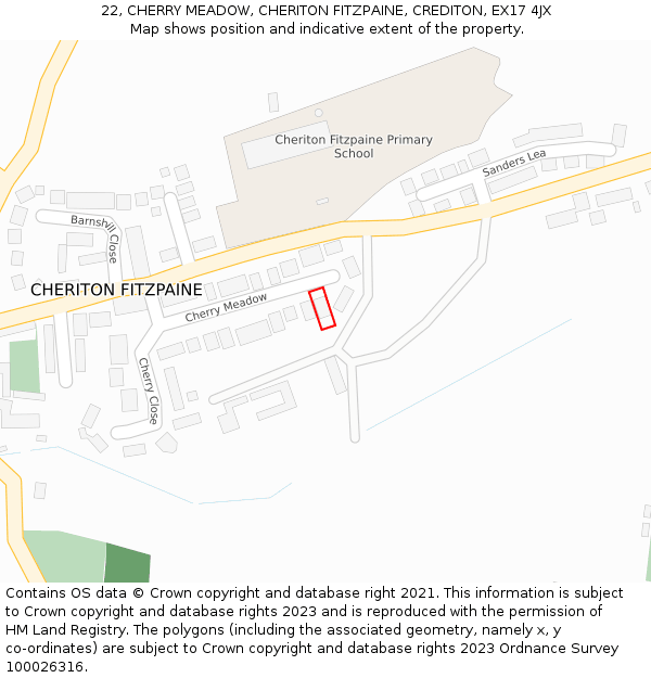 22, CHERRY MEADOW, CHERITON FITZPAINE, CREDITON, EX17 4JX: Location map and indicative extent of plot