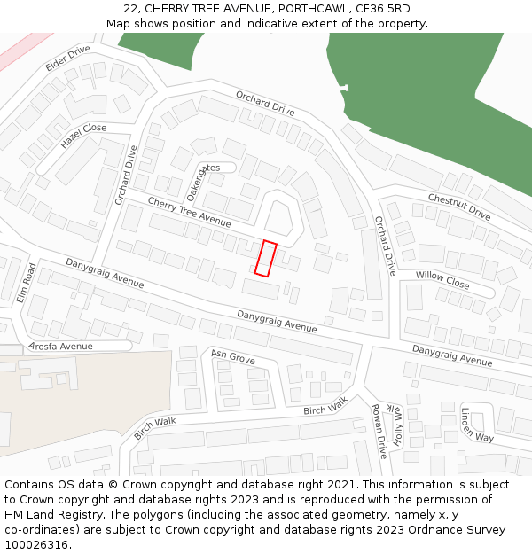 22, CHERRY TREE AVENUE, PORTHCAWL, CF36 5RD: Location map and indicative extent of plot