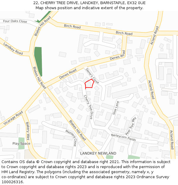 22, CHERRY TREE DRIVE, LANDKEY, BARNSTAPLE, EX32 0UE: Location map and indicative extent of plot