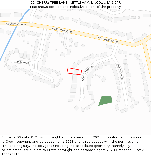 22, CHERRY TREE LANE, NETTLEHAM, LINCOLN, LN2 2PR: Location map and indicative extent of plot