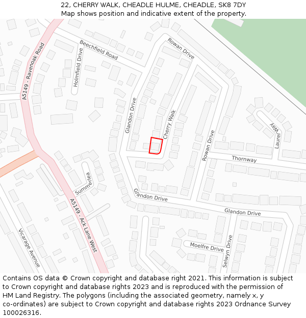 22, CHERRY WALK, CHEADLE HULME, CHEADLE, SK8 7DY: Location map and indicative extent of plot