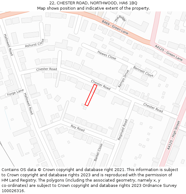 22, CHESTER ROAD, NORTHWOOD, HA6 1BQ: Location map and indicative extent of plot