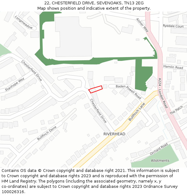 22, CHESTERFIELD DRIVE, SEVENOAKS, TN13 2EG: Location map and indicative extent of plot