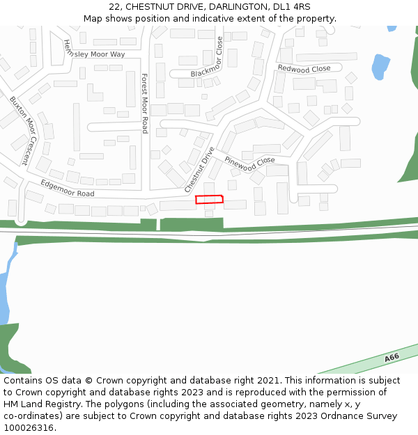 22, CHESTNUT DRIVE, DARLINGTON, DL1 4RS: Location map and indicative extent of plot