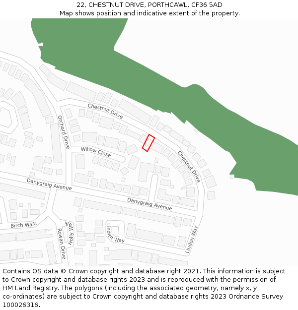 22, CHESTNUT DRIVE, PORTHCAWL, CF36 5AD: Location map and indicative extent of plot