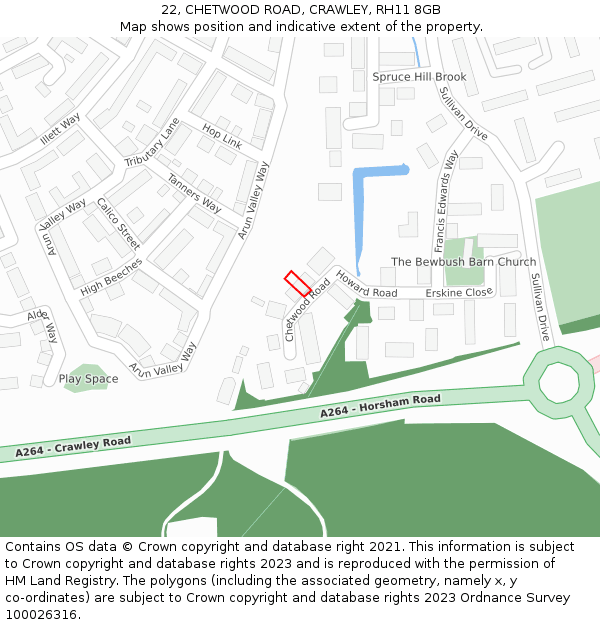 22, CHETWOOD ROAD, CRAWLEY, RH11 8GB: Location map and indicative extent of plot