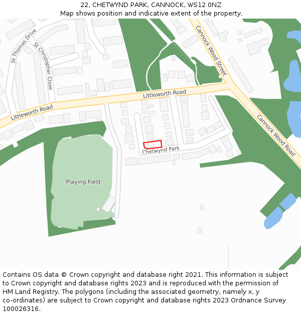 22, CHETWYND PARK, CANNOCK, WS12 0NZ: Location map and indicative extent of plot