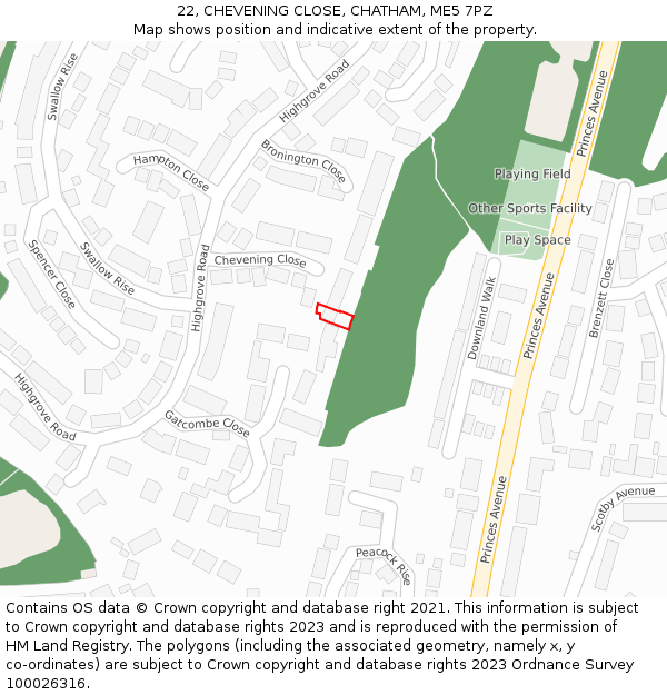 22, CHEVENING CLOSE, CHATHAM, ME5 7PZ: Location map and indicative extent of plot