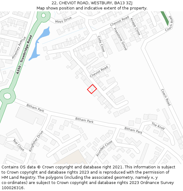 22, CHEVIOT ROAD, WESTBURY, BA13 3ZJ: Location map and indicative extent of plot