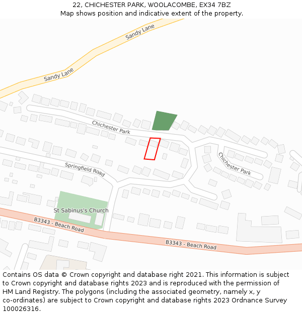 22, CHICHESTER PARK, WOOLACOMBE, EX34 7BZ: Location map and indicative extent of plot