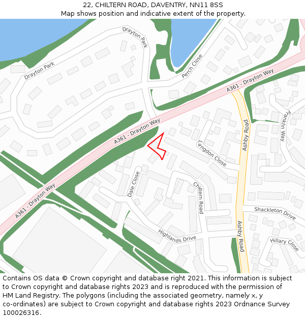 22, CHILTERN ROAD, DAVENTRY, NN11 8SS: Location map and indicative extent of plot