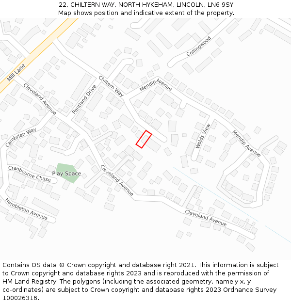 22, CHILTERN WAY, NORTH HYKEHAM, LINCOLN, LN6 9SY: Location map and indicative extent of plot